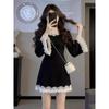 2026 French Hepburn Lace Patchwork Waist-Cinched Petite Dress - New Early Spring Slimming Short Skirt for Women