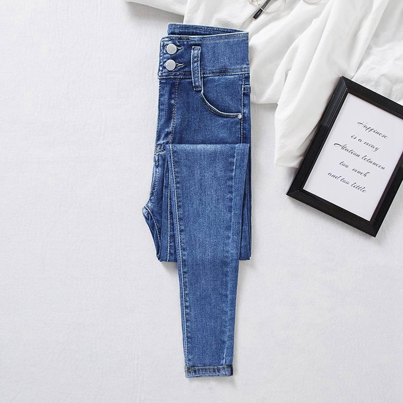 Blue-Gray High-Waisted Skinny Bootcut Jeans for Women: Fleece-Lined, Thickened, Slimming, Tapered Leg – 2022 Autumn/Winter Collection.