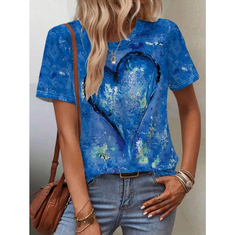 Love Pattern Graffiti Style Fashionable Women's T-shirts Casual Round Neck Short Sleeve Tee Tops Harajuku T-Shirt For Woman