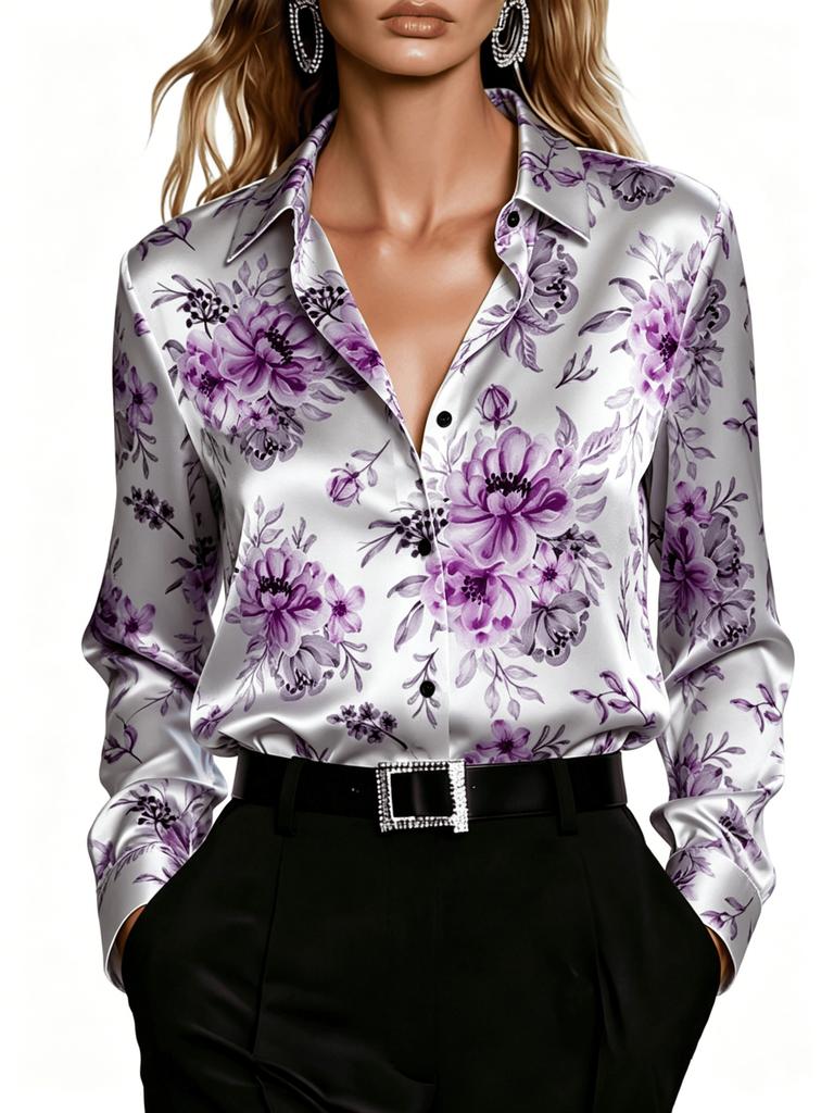 Summer Fashion Blouse for Ladies, Fashionable Women's Clothing, Long-sleeved Printed Blouse, Elegant Yet Casual, Suitable for All Seasons