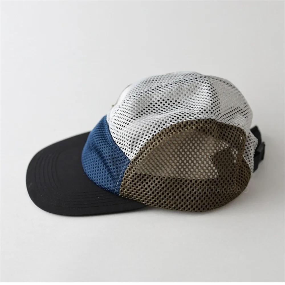 Fashion Retro Mesh Baseball Cap Flat-brimmed 5 Panel Sun Visor Cap Breathable Adjustable Quick-drying Hat Unisex