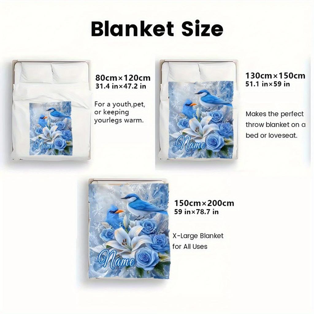 Custom Wolf Blanket Blue Rose Full Moon Night Forest Design Personalized Name Fleece Throw All Season Soft Warm Bedding Home