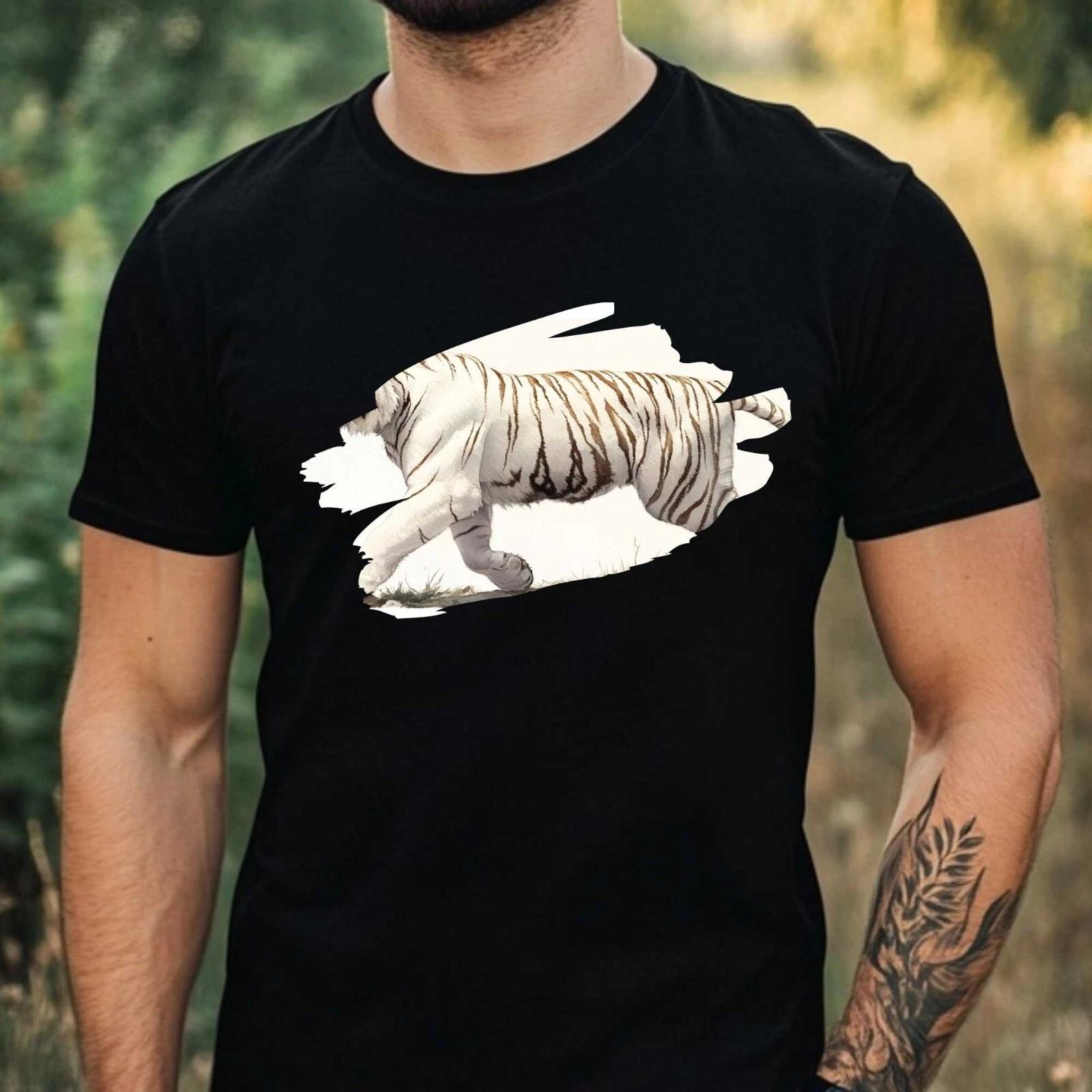 T-Shirt Herren Weißer Tiger Aquarell Motiv Baumwolle Größe XS bis 5XL XXXXL