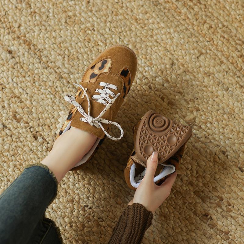 Fashion NEW Autumn Women Shoes Cow Suede Leather Shoes for Women Round Toe Thick Heel Shoes Mixed Colors Lace-up Sneakers German Trainer