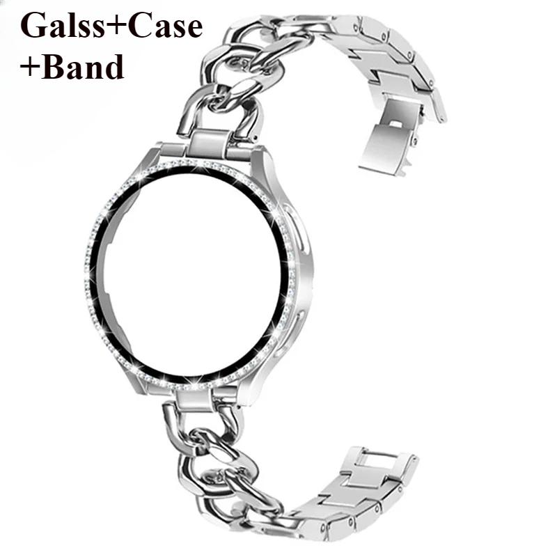 Bling Case+Bracelet for Samsung Galaxy Watch 7 6 5 4 40mm 44mm Metal Cowboy Chain Strap Screen protector Galaxy Watch 4 5 6 Band