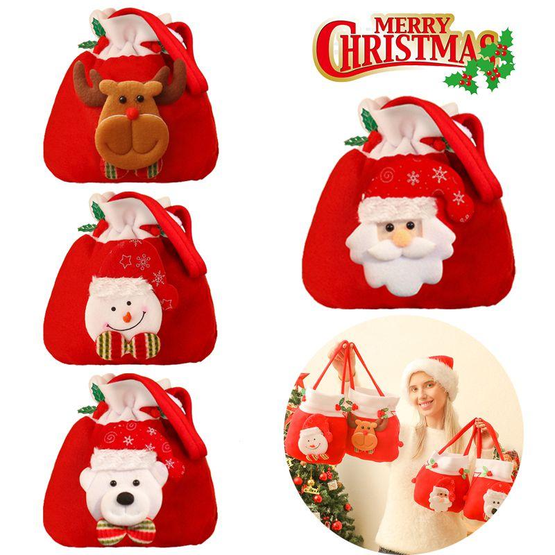 Soft Plush Christmas Kids Gift Doll Bag Drawstring Handle 3d Apple Candy Handbag