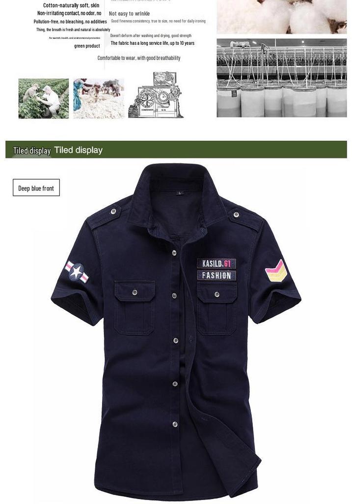 2019 Men's Plus Size Summer Outdoor Casual Cotton Workwear Shirt with Shoulder Epaulets