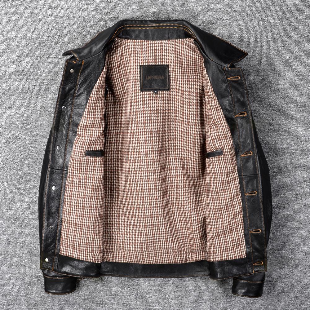 Classic 506 Style Genuine Cow Leather Jacket For Men Blue Black Natural Goatskin Coat Man  Slim Fit Soft Male Clothes Autumn