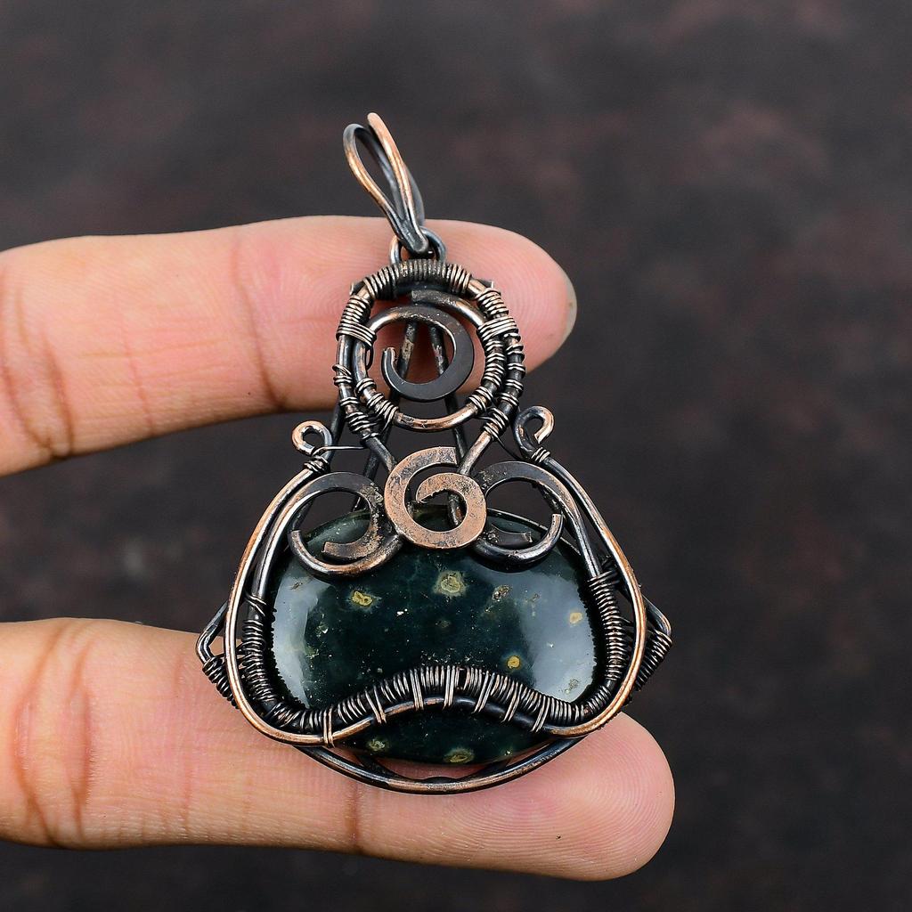 Ocean Jasper Pendant Copper Wire Wrapped Pendant Ocean Jasper Jewelry Handmade Gemstone Pendant Gift For Mother Unique Copper Design Jewelry