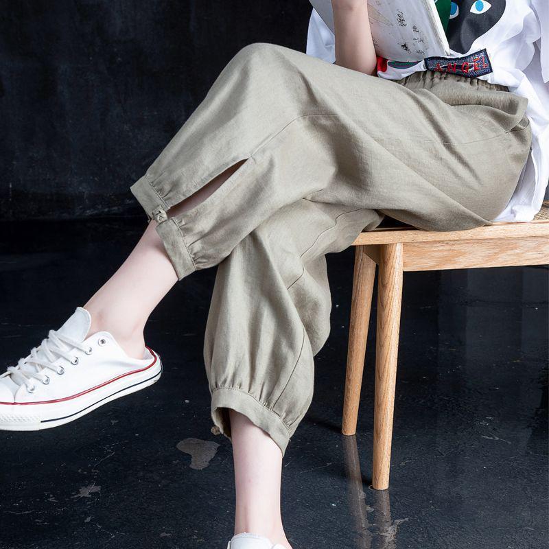 Women s Summer High-Waisted Cotton Linen Cropped Pants - 2026 New Ice Silk Loose Lantern Style S (recommend 80-100 jin)