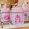 Adorable Bear Pink Straw Cup with Leather Case & Anti-Scalding Design - Portable Bracelet-Style Water Cup for Girls