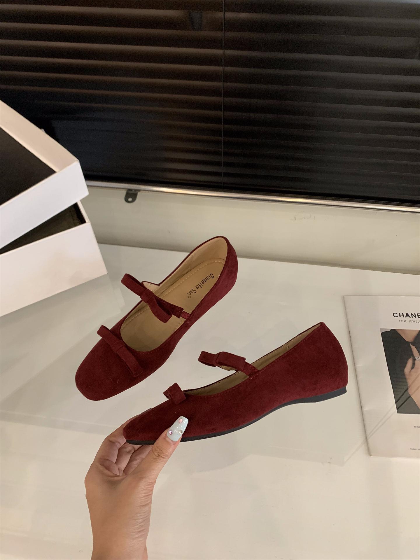 

Jonmei for San Nei heightening retro suede ballet single shoes women s shoes 2025 autumn bow evening shoes 39