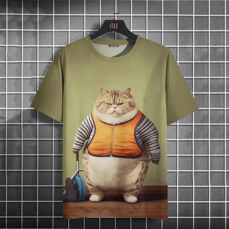 3D Printed Men's T-shirt Cat Pattern T-shirt Summer Street Short Sleeved Round Neck Top Fashionable T-shirt