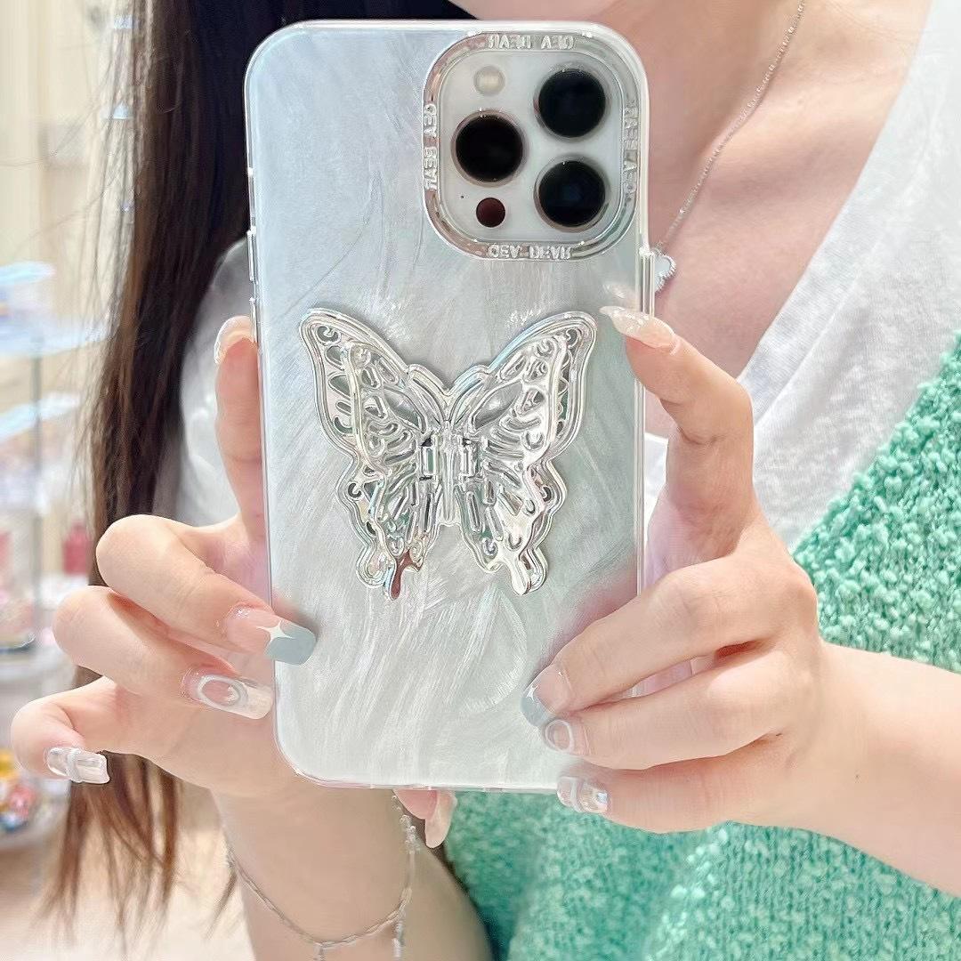 

Подходящий для весны и лета защитный чехол для iPhone 15, гальванизированная рамка, перьевая пряжа, Xr, подставка-бабочка, 11, женский, 14, Apple, 13, чехол для мобильного телефона iPhone15PROMAX