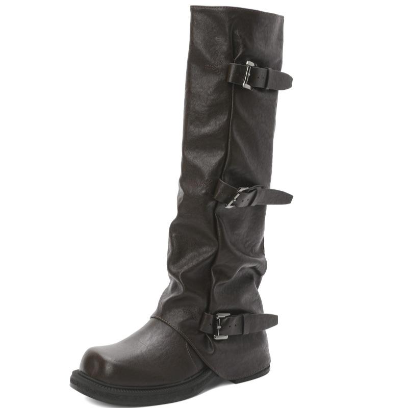 Inner heightening boots Female grape mother Same thick-soled belt buckle Long tube Spice girl trouser boots Western knight boots Autumn models