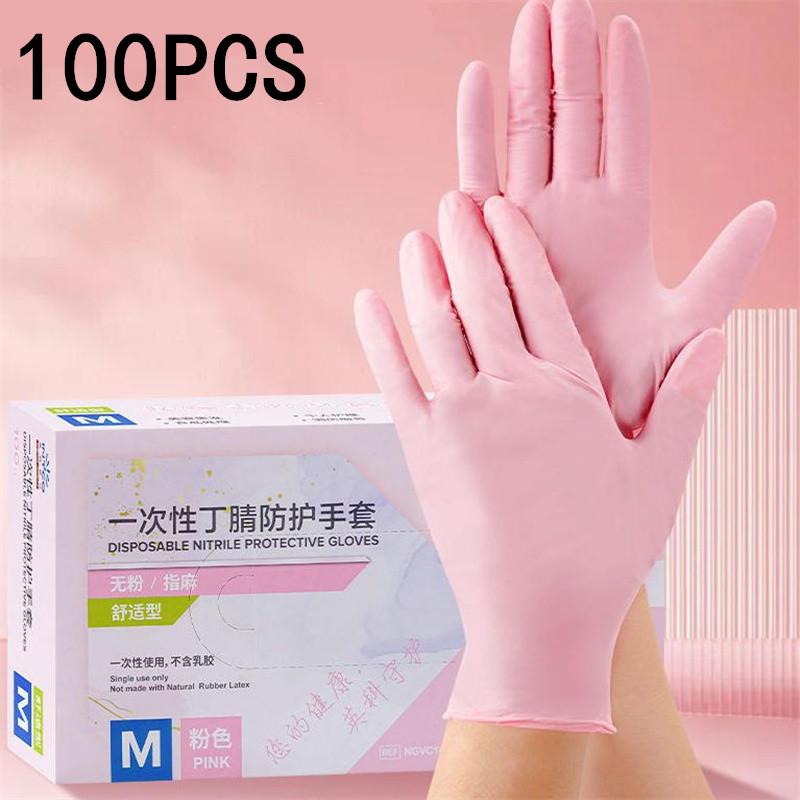 50/100PCS S//M/L Pink Nitrile Gloves, Disposable Gloves for Cleaning, Kitchen, Bathroom, Hair Dyeing, and Nail Trimming