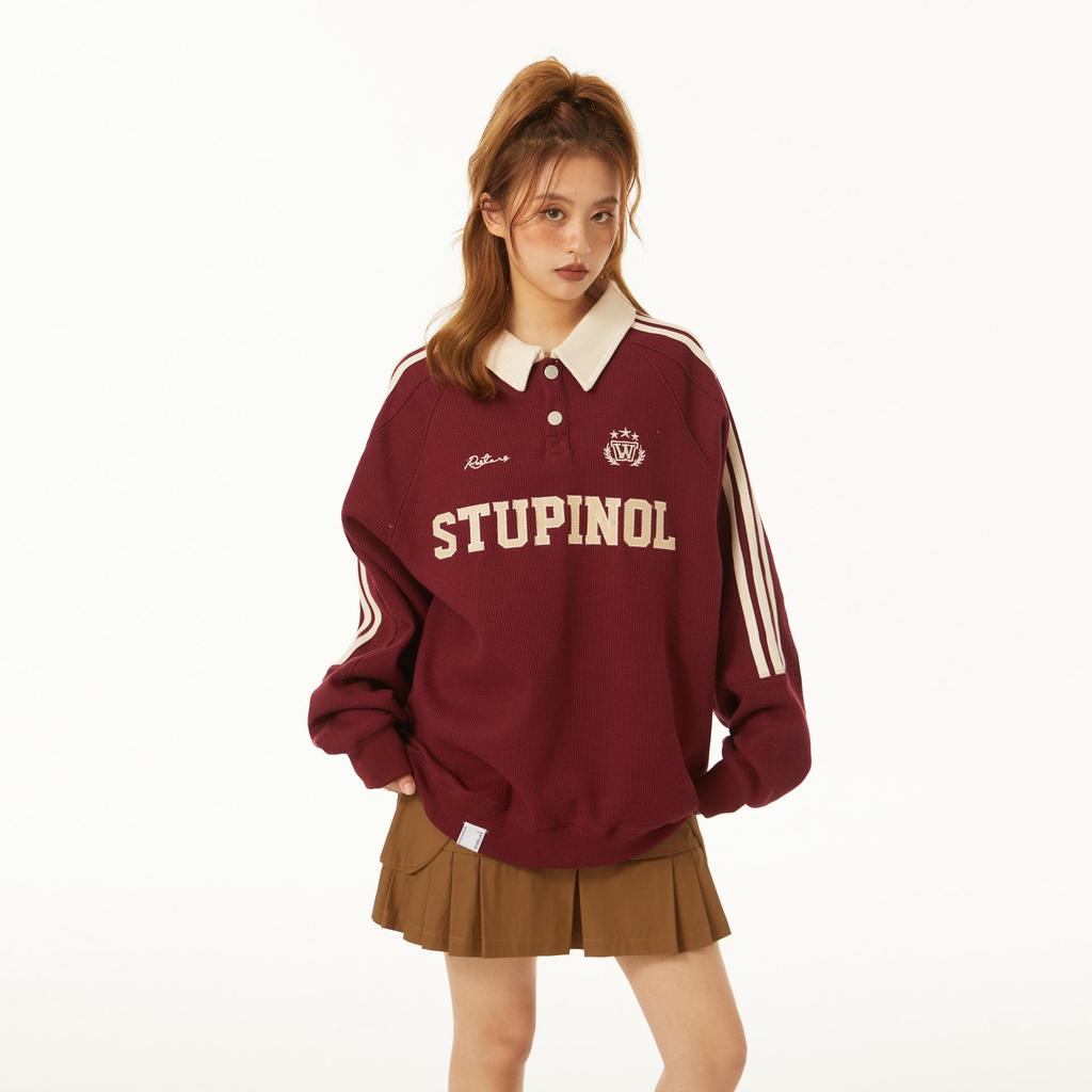 2025 Plus Size Retro College Style Polo Collar Sweatshirt for Women - Spring & Autumn Trendy