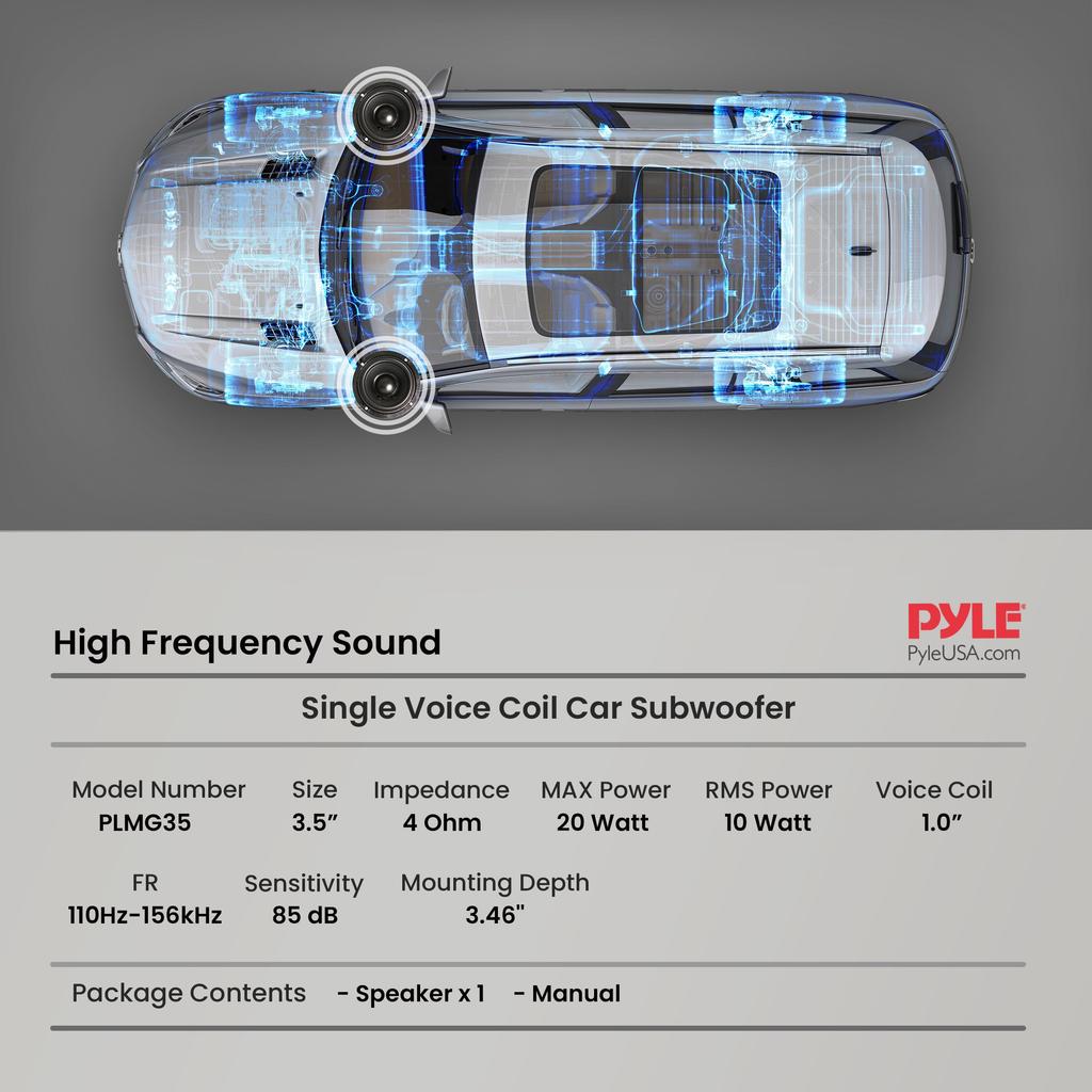 3.5 Inch Single Voice Coil Car Subwoofer - 20 Watt, 4 Ohm Car Audio