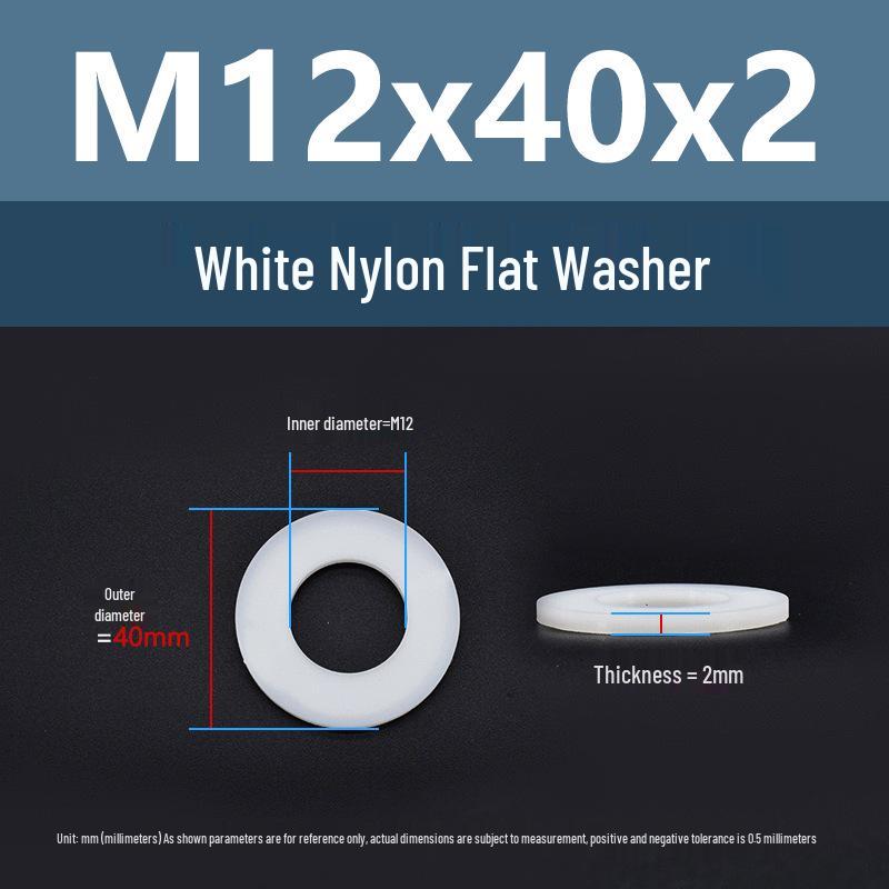 Yigu High-Temperature Wear-Resistant White Nylon Flat Washer, Sizes M2-M24