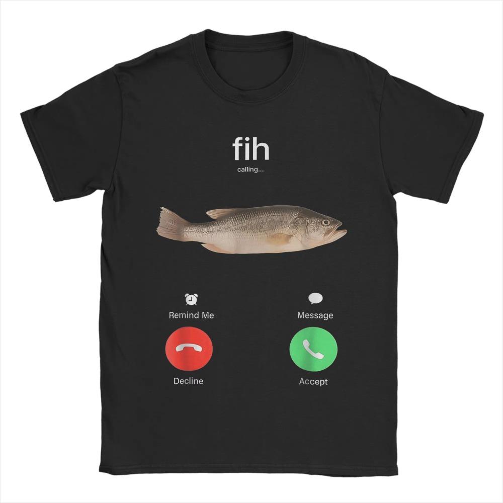 Men's T-Shirts Fih Calling Remind Me Message Decline Accept Phone Call Fish Awesome  Tees Short Sleeve  T Shirts Clothing