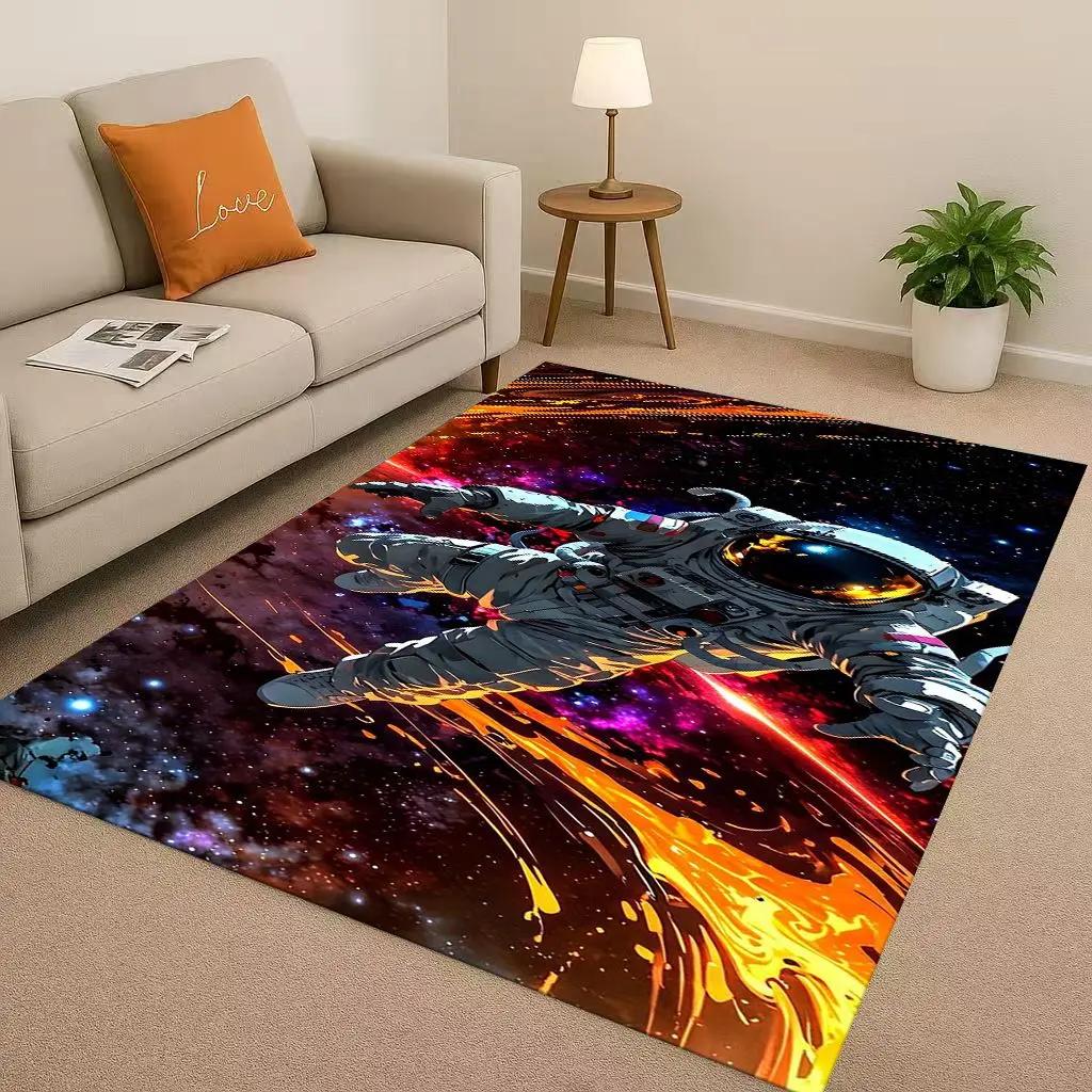 3D Cartoon Astronaut Spaceman Planet Living Room Non-Slip Area Rug Carpet for Bedroom Playroom Sofa,Home Decor Doormat Christmas