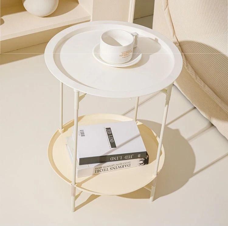 End Table Metal Side Table Round Small Folding Tray Sofa Sidetable for Living Room Outdoor Camping Furniture Portable