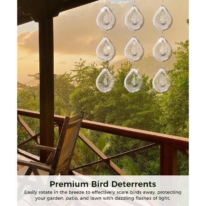 Highly Reflective 3D Bird Scare Discs -Water Droplets Wind Spinners Outdoor Deterrents To Keep Birds Away, Sparkly Bird Reflectors for Garden, Patio