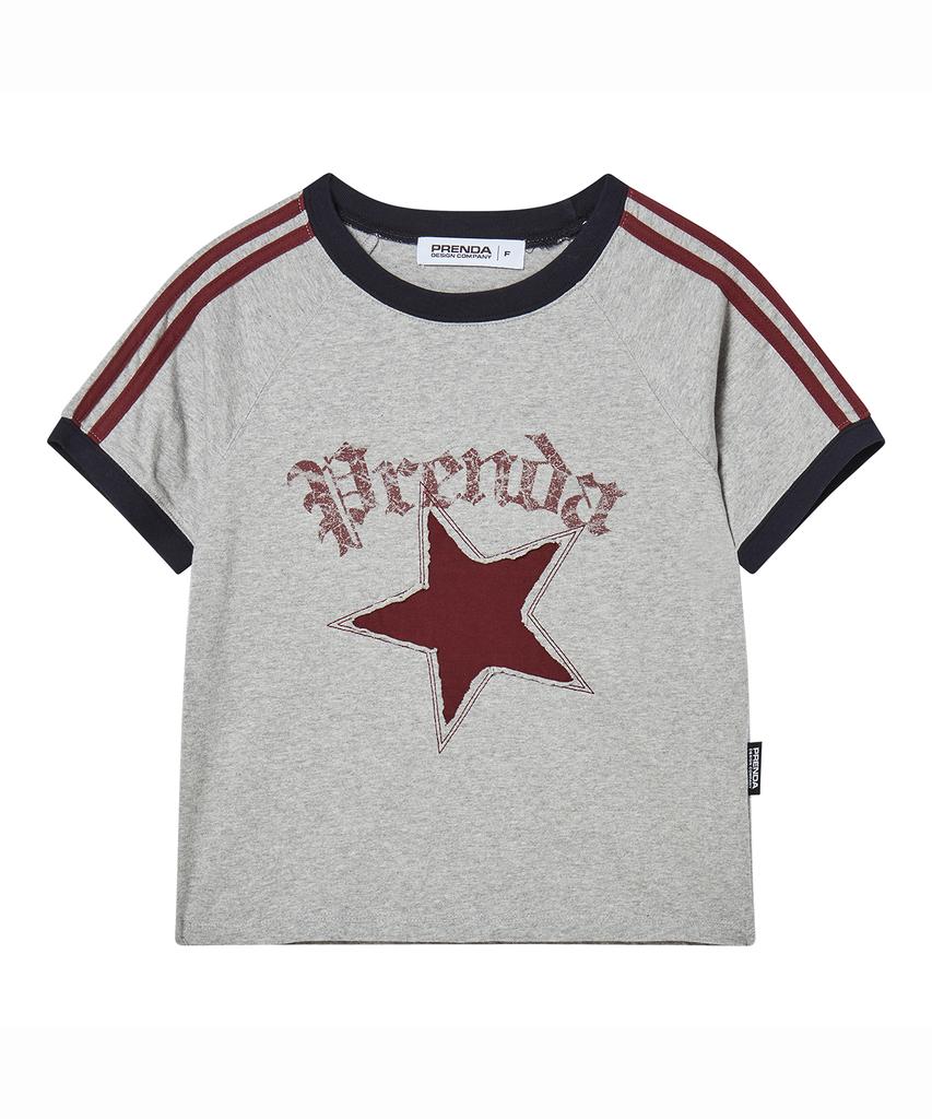 PRENDA Star Cut-Off Coloring Raglan Tee Gray