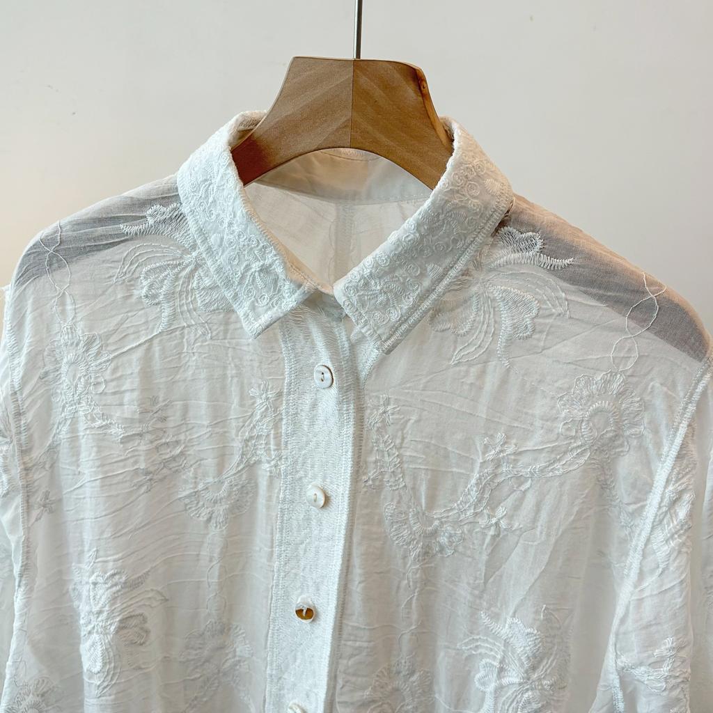 DIMANAF 2025 New Women Summer Shirt Lace Blouse Loose Buttons Fashion Tops Tees White Tees New Blouse