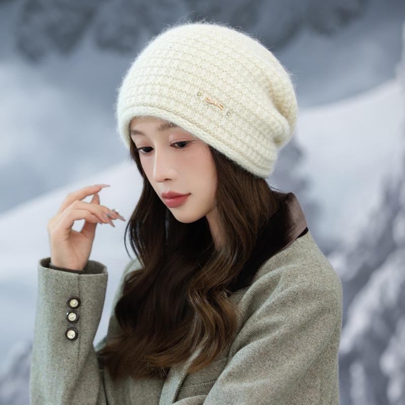 Korean New Colorful Diamond Plaid Rabbit Hair Pile Hat Outdoor Plus Velvet Thickened Windproof Warm Hat Autumn and Winter Casual Cold Hat