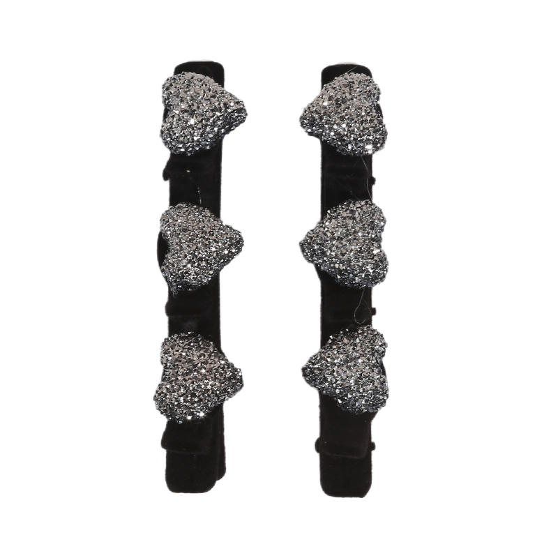Double Layer Flocked Bangs Side Clip Crystal Love Heart Hair Braiding Hairpins Women Girls Clip Bangs Barrettes Hair Accessories Forehead Bangs Clip