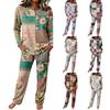 Women's Casual Pajama Set with Neck Long Sleeve Top and Drawstring Wide Leg Pants for Sleep and