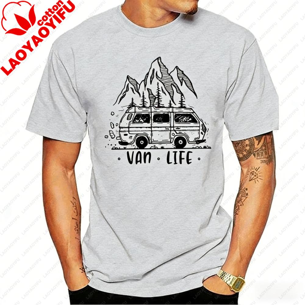 Men Clothing  Van Life Ladies Camping Printed TShirt Male Designing T Shirt Top Tee Vintage Outdoor Classic Oneck Woman Tshirt
