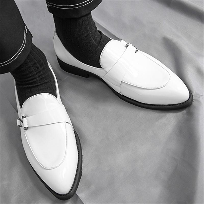 Fashion New Men's White Patent Leather Casual Shoes Luxury Designer Male Formal Wedding Dress Monk Strap Loafers Homecoming Footwear