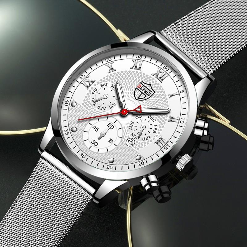 Modische Herrenuhr aus Edelstahl, leuchtende Kalender-Quarzuhr für Herren