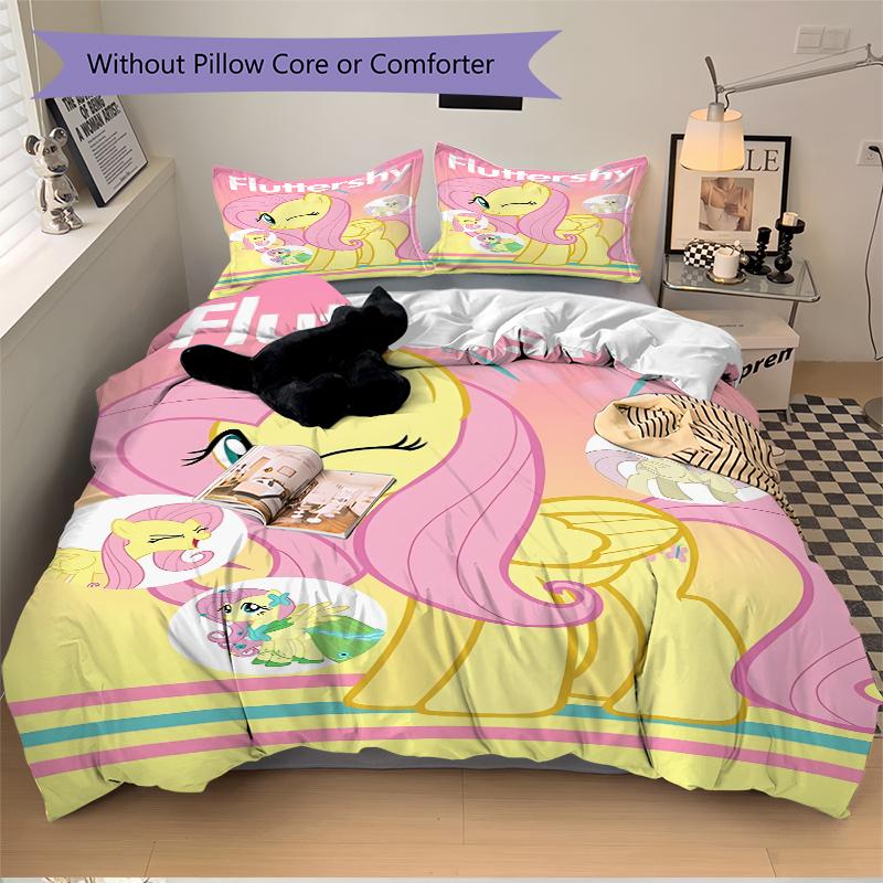 Fluttershy Yellow Pony Character Printed 3pcs Bedding Set Soft Microfiber 1 Duvet Cover And 2 Pillowcases Home Bedroom Decor Xmas Gift Q1719