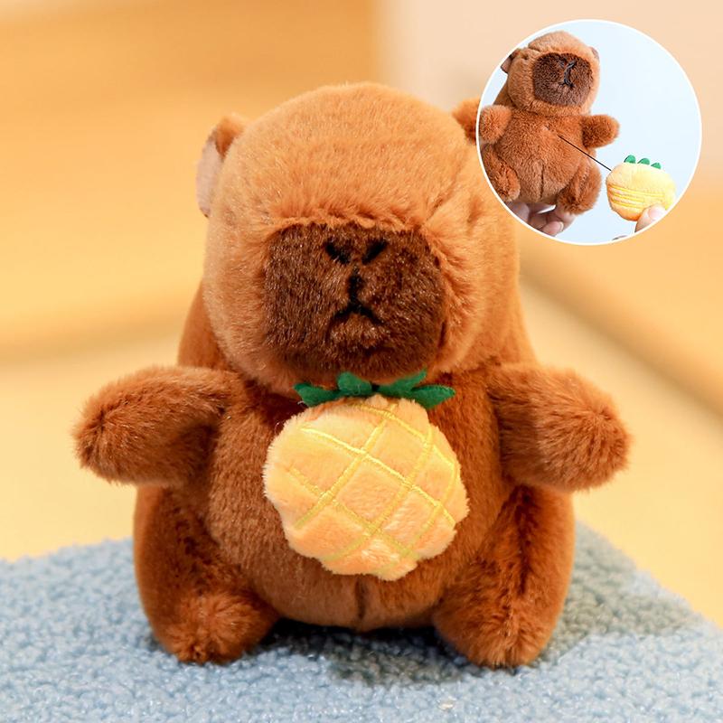 12Cm Cute Plush Capybara Holding Fruit Quick Pull Keychain Toy Cartoon Capybara Fluffty Animal Doll Plush Pendant Accessories