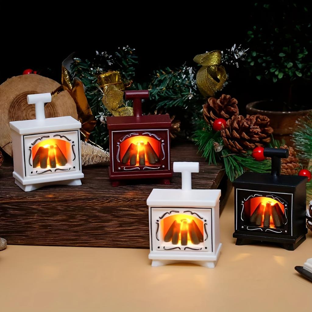 Puppenhaus-Miniaturkamin, glühender Ofen, Modellhausmöbel, Küche, Wohnszene, Weihnachtsdeko, Spielzeug