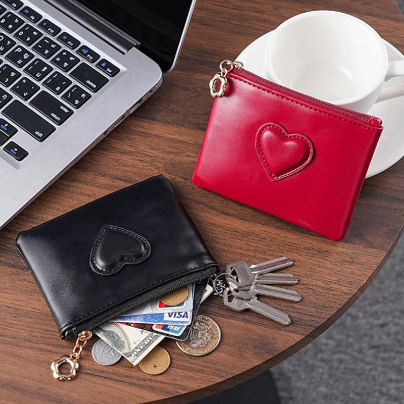 Women Lightweight Puleather Card Holder Cute Heart Shaped Small Wallet Multi-Card Anti-Magnetic Card Holder Travel Cash Coin Bag