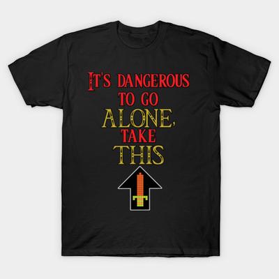 Men Black Print T-shirt Super Large TShirt Its-dangerous-to-go-alone No-Cut Transfer Paper Print Cotton Tshirt