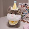 Cute Big Face Cat With Birthday Hat Fruit Cake Snack Bib Decor Kawaii Grey Orange Cats Kittens Plushie For Kids Birthday Gift