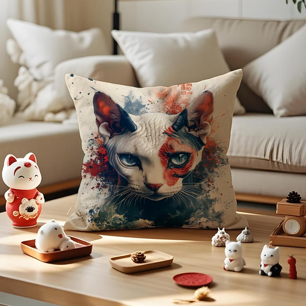 Sphynx Cat Cushion Cover Anti-dustmite Pillowcase Invisible Zipper Silky Short Plush Sofa Cushion Cover