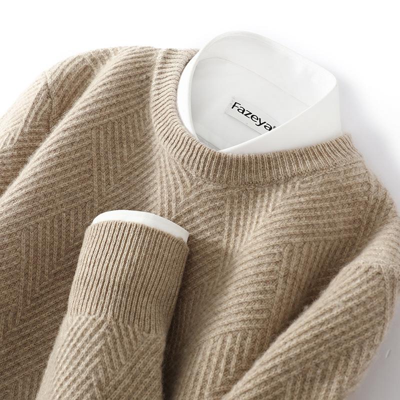 Men s Wool Jacquard Knit Sweater - Autumn/Winter Casual Round Neck Base Layer S