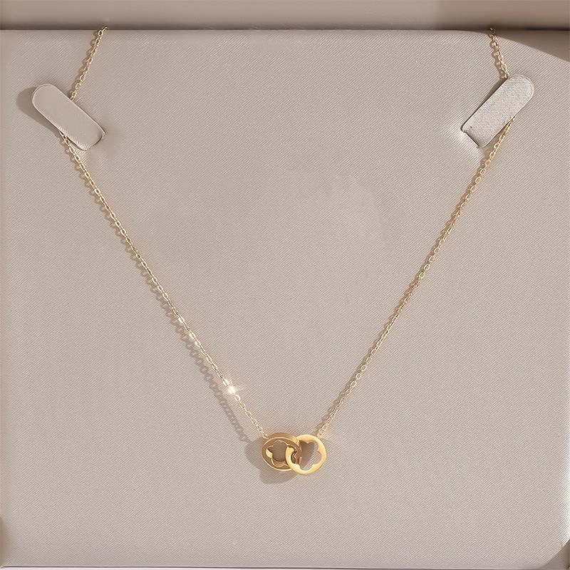 Versatile Double-Circle Flower Pendant Clavicle Chain: Minimalist Titanium Steel Jewelry for Women