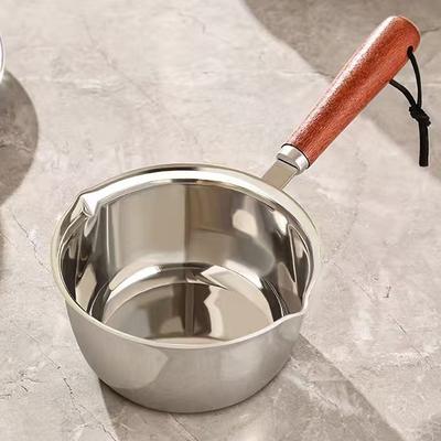 316 Edelstahl Ölkanne Mini Milchtopf Bratpfanne Holzgriff Kleine Kasserolle Kochtopf Schmelztopf Küchenzubehör