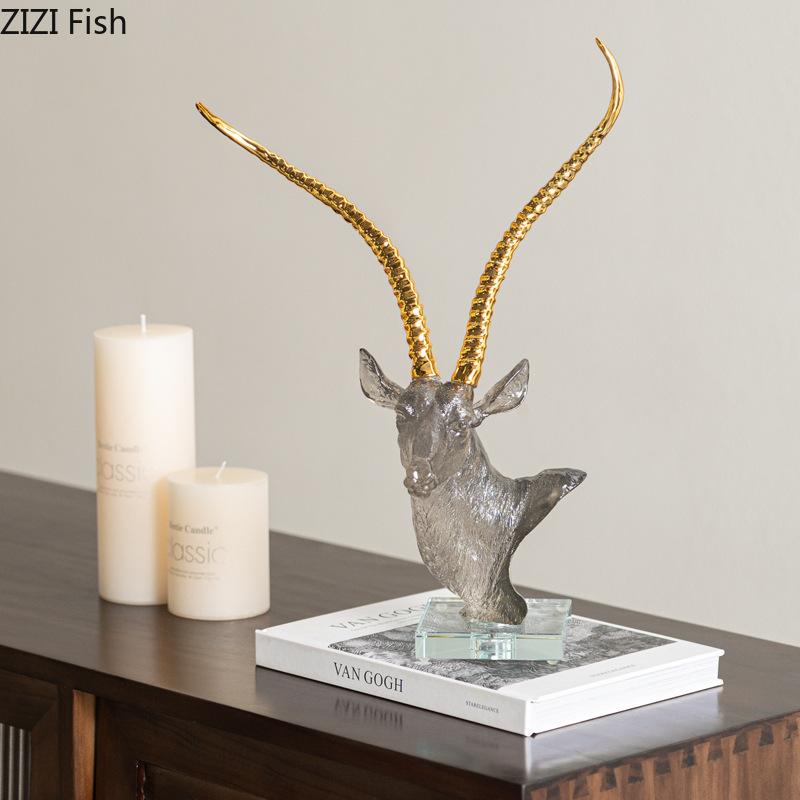 Creative Antelope Statue Handicrafts Ornaments Desk Decoration Transparent Antelope Sculpture Glass Base Room Aesthetic Decor