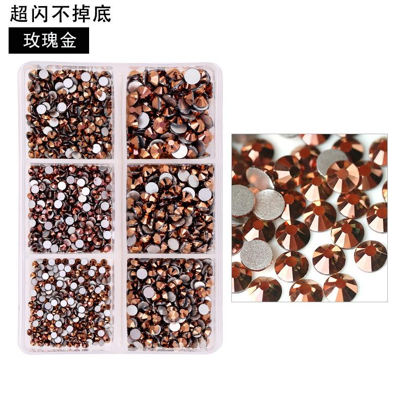 6-Grid Nail Art Diamond Box Ss6-Ss20 Large-Capacity Flat-Bottomed Rhinestone Set Diy Nail Jewelry Sticker Drill 1560 Pcs