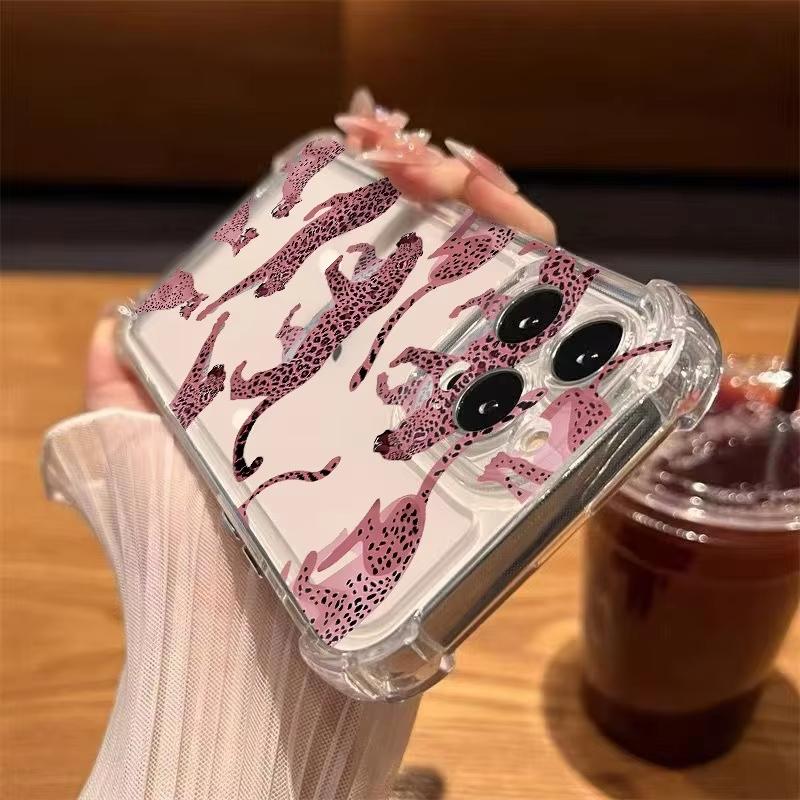 Phone Case For iPhone 17 16 15 14 13 12 11 Pro Max XR XS X 16 Plus 17 Air Leopard Pattern Transparent Shockproof Bumper Cover