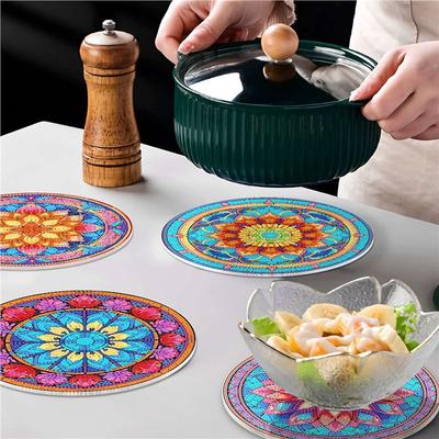 8Pcs DIY Diamond Art Painting Placemat Round Non-Slip Acrylic Table Mats For Table Decor A