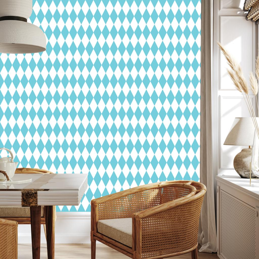 Harlequin Rhombus Wallpaper, Celadon and White, for Living Room and Bedroom, 50x1000